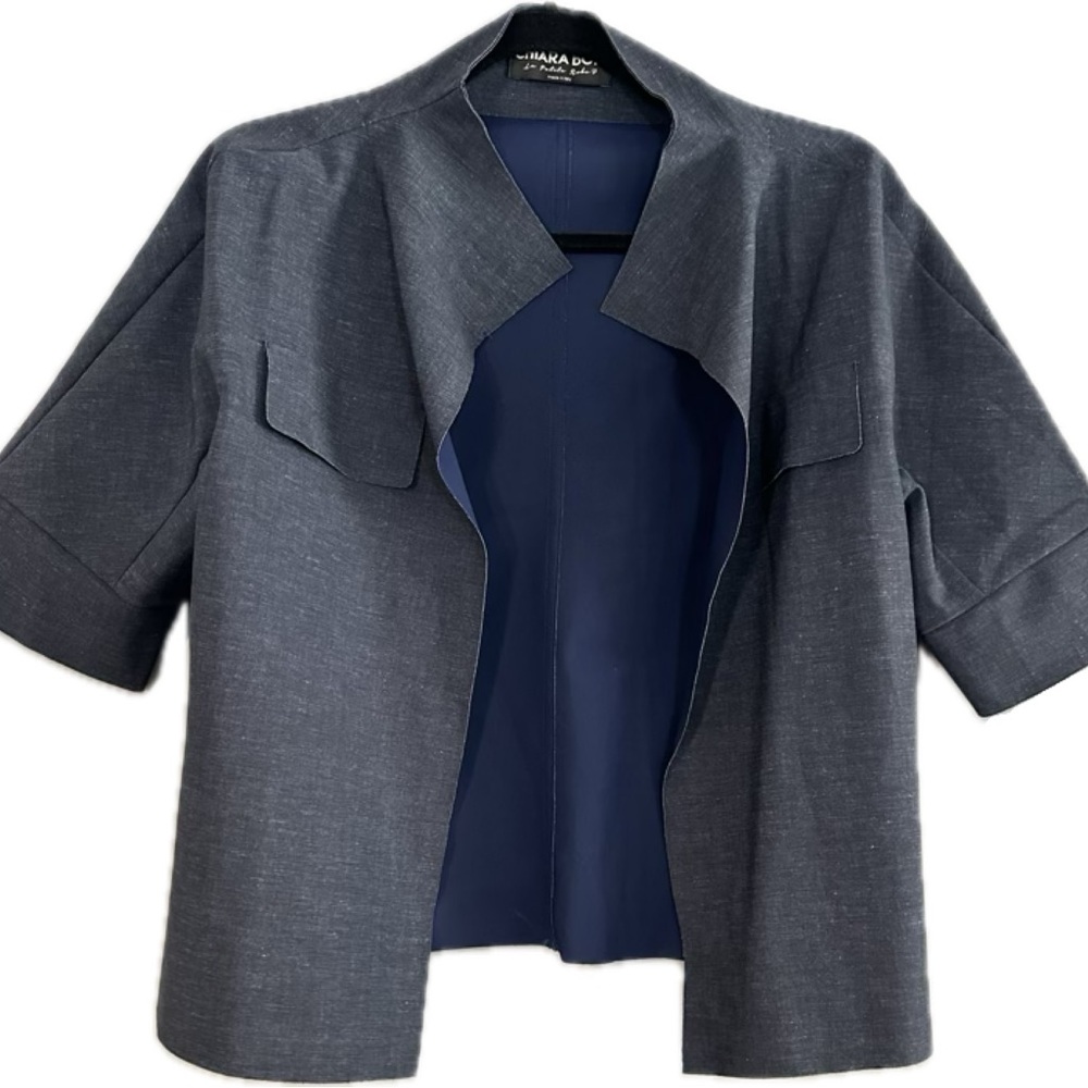 Chic Chiara Boni Blue-Gray Open-Front Jacket